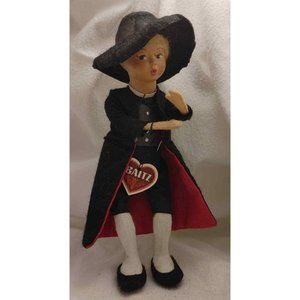 Vintage Whistling Baitz Doll 9” Austria 1950s Blond with Felt Hat/Jacket